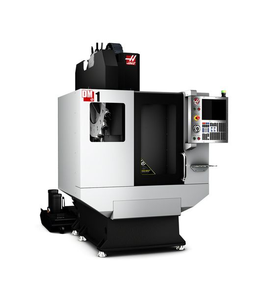 Haas präsentiert auf der EMO das neu entwickelte High-Speed Bohr-/Fräszentrum DM-1. Die SK40-Spindel mit Inline-Direktantrieb dreht mit 15.000 min-1 und ermöglicht das synchronisierte High-Speed-Gewindebohren. (Bild: Haas)