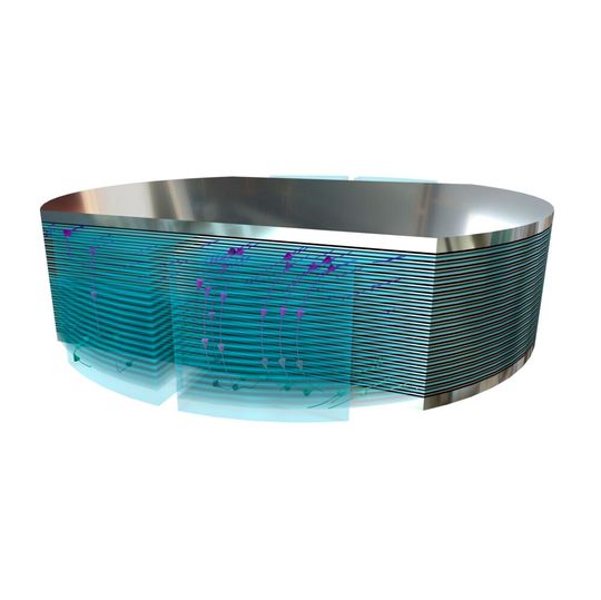 Gasströmungsfelder mit geraden Kanälen auf der Wasserstoffanodenseite und einer abgeflachten Netzstruktur auf der Luftkathodenseite im Modell einer Polymerelektrolytmembran-Brennstoffzelle (PEM).(Bild:  Comsol)