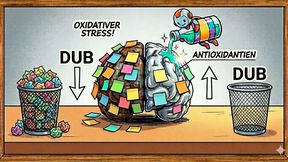 Im alternden Gehirn hemmt oxidativer Stress die Aktivität von Deubiquitylasen, die für die Regulierung des Proteinabbaus wichtig sind. Ubiquitin-Markierungen an Proteinen können daher nicht mehr effizient entfernt werden. Das Gute ist, dass ist reversibel (Bild: Gemini / Bild: FLI / Kerstin Wagner; KI-generiert mit Google Gemini / KI-generiert)