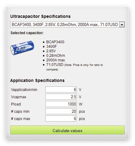 Bild 4: Ausschnitt aus der Berechnungssoftware. Mit ihr lässt sich die nutzbare Energie in Kombinationen mit verschiedenen Kondensatoren automatisch berechnen. (Bild: inventlab)