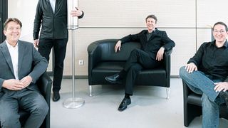 Sorgen für virenfreie Luft im Wartebereich: Die Aerobuster-Erfinder (von links) Thomas Blank, Horst Hahn, Jochen Kriegseis und Martin Limbach. (Markus Breig, KIT)