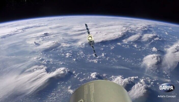 Ein Satellit auf dem Weg in den Orbit: Schon bald könnten konventionelle Flugzeuge schnelle und preisgünstige Satellitenstarts ermöglichen. (Bild: DARPA)