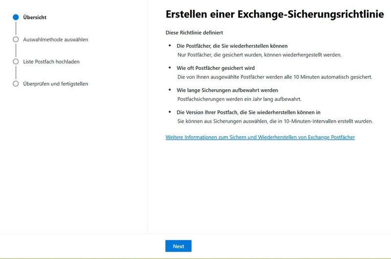 urch das Einrichten von Sicherungsrichtlinien führt ein Assistent. (Bild: Joos – Microsoft)