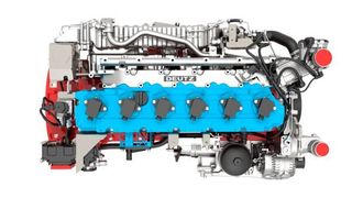 Nun ist er marktreif! Das ist der erste Deutz-Wasserstoffmotor. Er heißt TCG 7.8 H2, liefert 200 Kilowatt und erfüllt alle EU-Vorgaben hinsichtlich CO2-Grenzwert für das Ziel „Zero Emission“, betont der Hersteller. (Deutz)