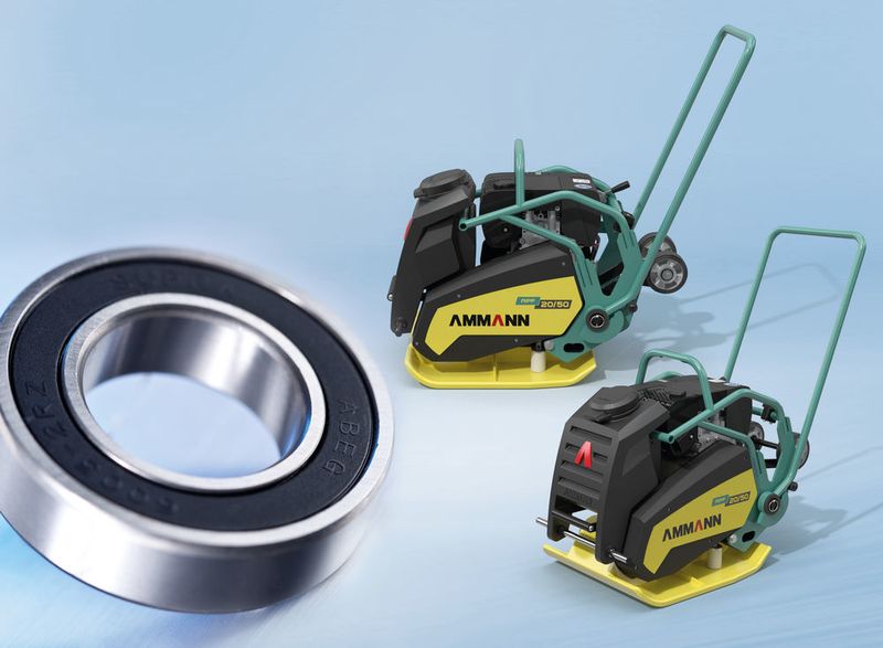 Die Ammann Verdichtungs GmbH setzt in ihren vorwärtslaufenden Rüttelplatten besonders robuste Rillenkugellager ein, die Findling Wälzlager in einer kundenspezifischen Sonderausführung liefert. (Findling)