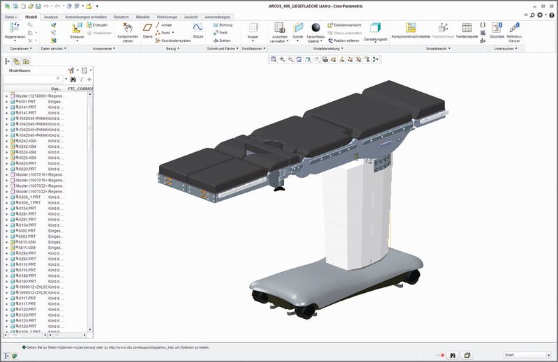 CAD-Entwurf des Modells Arcus mit Creo 2.0. (Bild: Schaerer Medical)