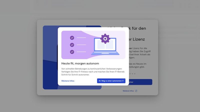 Das Onboarding-Overlay von TeamViewer One verspricht den schrittweisen Weg von schnellen Behebungen zu einem autonomen IT-Betrieb.(Bild:  Joos - TeamViewer)