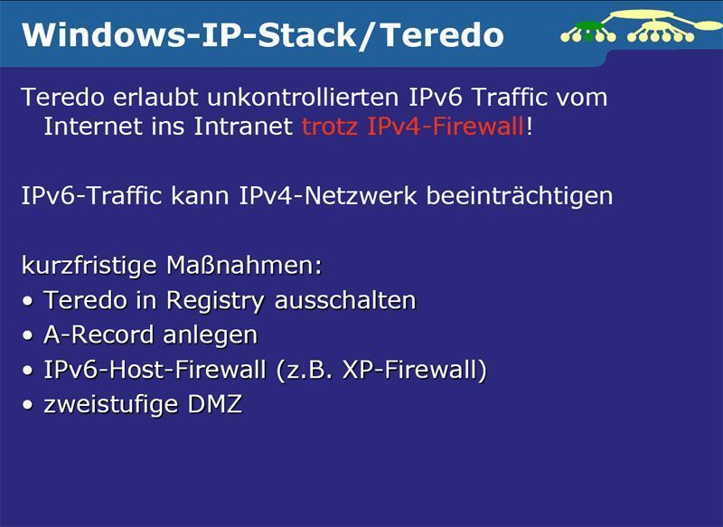 Teredo kann für ein riesiges Sicherheitsloch in der Infrastruktur sorgen; denn eine IPv4-Firewall lässt den IPv6-Verkehr ungehindert passieren. Eine Dual-Stack-Firewall gibt es derzeit noch nicht. (Archiv: Vogel Business Media)
