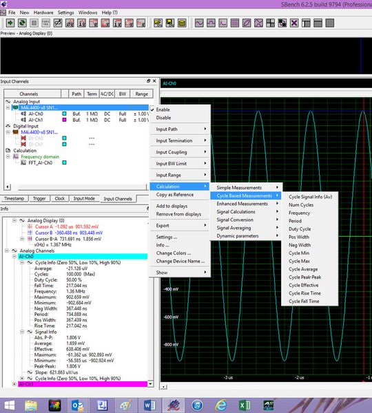 Bild 6: Der Zugriff auf Parametermessungen beliebiger Wellenformen erfolgt direkt durch Klicken mit der rechten Maustaste. (Spectrum)