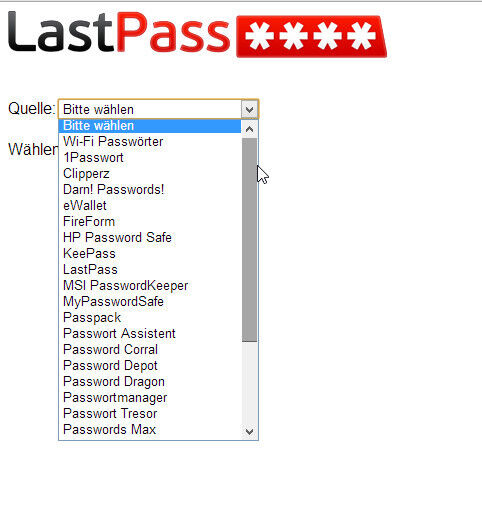 LastPass unterstützt eine ganze Reihe von anderen Systemen und kann deren Einträge importieren. Das klappt beispielsweise auch mit Zugangsdaten, die den integrierten Systemen der Browser gespeichert sind. Es funktioniert übrigens auch mit allen WLAN-Passwörtern, die in Windows gespeichert wurden. (Bild: VBM)