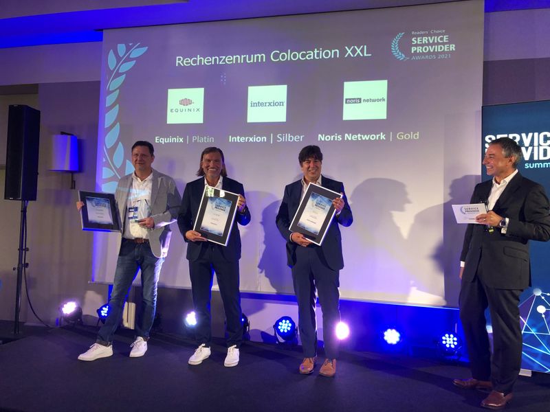 Die besten Services bei Rechenzentrumsbetreibern und Colocations-Anbieter in „XXL“, finden unsere Leser, bieten Equinix (Platin), Interxion (Silber) und Noris Network (Gold) an (v.l.). ()