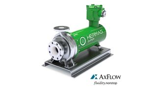 Hermetische Spaltrohrmotorpumpe von Hermag mit ISO 2585 Anschlussmaßen und Pumpengehäuse aus Edelstahl, neu bei Axflow (Axflow)
