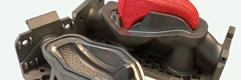 The additively manufactured tool insert for particle foam processing is 95 percent lighter and its steam consumption is 97 percent lower. The additively manufactured tool insert for particle foam processing is 95 percent lighter and its steam consumption is 97 percent lower.