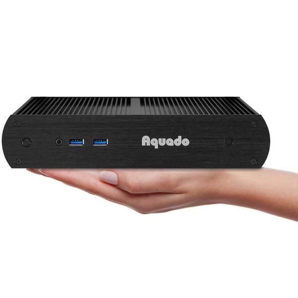 Der Aquado Mini PC Nano-NUC V3 i3-SSD Fanless ist lautlos, staubdicht und kommt ohne bewegliche Teile aus. Der PC mit Intel i3-4010U ist sogar mit zwei seriellen Schnittstellen ausgestattet. So kann er nicht nur im Büro, sondern auch als Industrierechner eingesetzt werden. (Bild: Aquado)