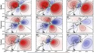 Räumliche Verteilung der PEGS-Signalstärke während eines  Bebens, kurz vor dem Eintreffen der primären seismische Welle. (Bild: Earth and Planetary Science Letters, Vol 536, DOI: 10.1016/j.epsl.2020.116150, Zhang et al. 2020, Elsevier)