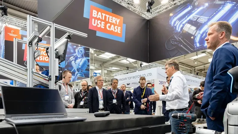 Von präzisen Produktionsschritten über intelligente Automatisierung bis hin zur finalen Qualitätskontrolle – der Battery Use Case präsentiert auf der Hannover Messe live, wie moderne Technologien die Batteriefertigung revolutionieren. (Bild:  Deutsche Messe)