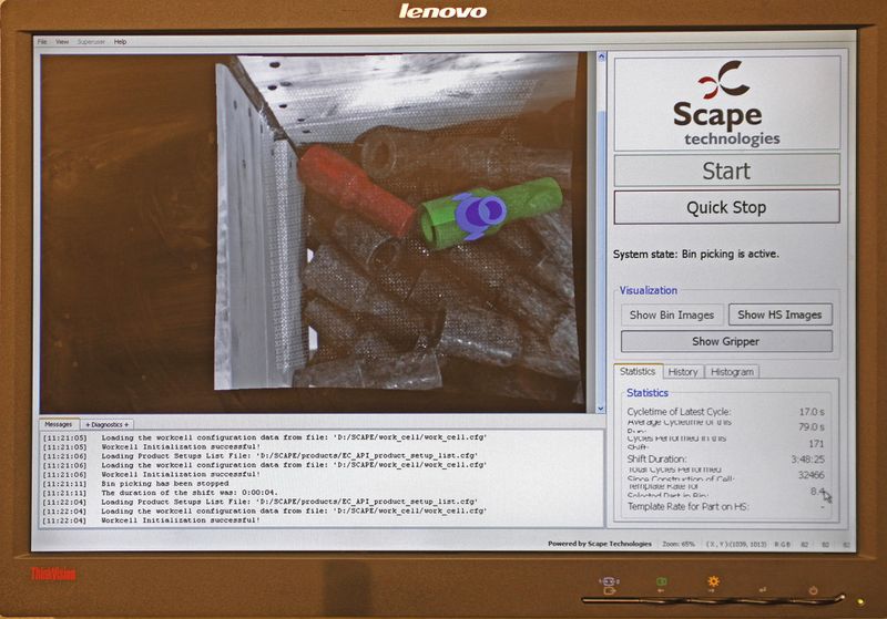 Bild 2: Die 3D-Daten des Scanners werden von der Software zur Lokalisierung der einzelnen Werkstücke genutzt. (Bild: Scape Technologies)