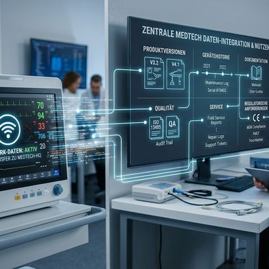 Vernetzte Medizinprodukte liefern wertvolle Daten. Doch für Medtech-Unternehmen entsteht der eigentliche Nutzen erst, wenn diese Daten mit Produktversionen, Gerätehistorien, Dokumentation, Qualität, Service und regulatorischen Anforderungen verbunden werden.  (Bild: )