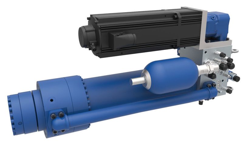 Die autarke servohydraulische Linearachse (SHA) hat gleiche Funktionalitäten wie elektromechanische Varianten. (Bild: Bosch Rexroth)