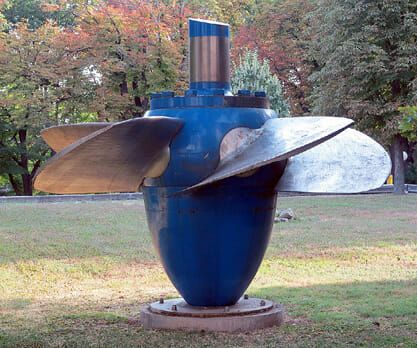 (&nbsp;Ein Beispiel für einen Kaplanturbinenrotor. Bild: Reinraum, CC0, über Wikimedia Commons)