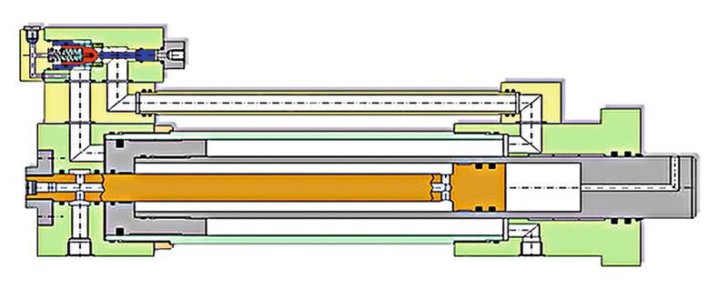 Bild 2: Die Hydroquick-Eilgangzylinder erreichen durch interne Differenzialschaltung eine sechsfache Geschwindigkeitssteigerung. (Bild: Lemacher Hydraulik)