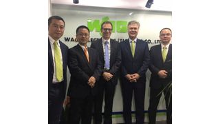 WAGO-Vertriebsbüros Nanjing (von links): Xu Xia (Sales Manager China East), Liu Nan (Sales Manager China), Jürgen Schäfer (Chief Sales Officer), Volker Palm (General Manager WAGO China) und Jackie Chen (Office Manager Nanjing). (Wago)