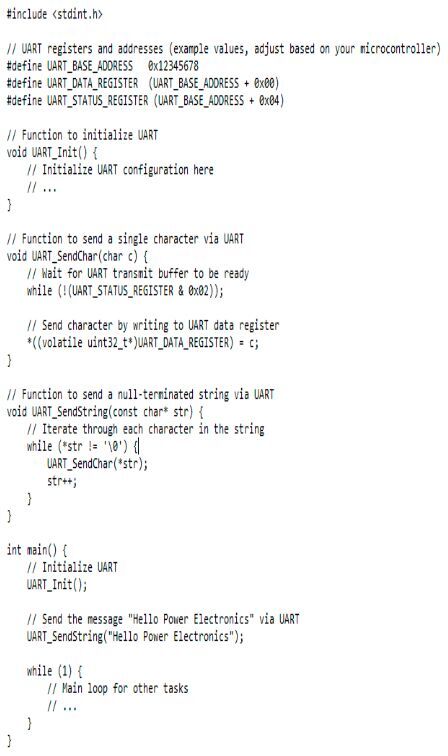 Image three.  A program written in Embedded C to print “Hello Power Electronics”.