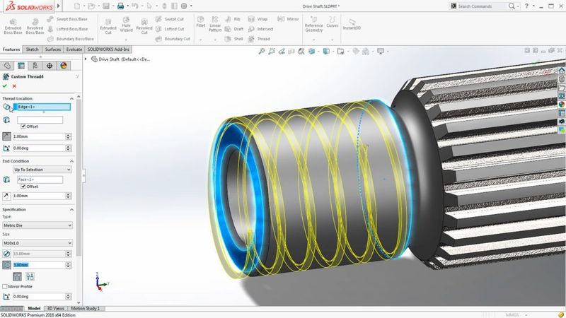 3D-Gewinde können mit dem neuen Gewinde-Assistent schnell, einfach und genau modelliert werden, hauptsächlich für den 3D-Druck. (Bild: Solidworks)