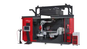 Die Fronius Additive Cell, wie sie auf der Formnext zu sehen sein wird. Es handle sich laut Hersteller um ein fein abgestimmtes Gesamtsystem aus additiver Fertigung, Software und Automatisierung per Roboter. (Bild: Fronius International)