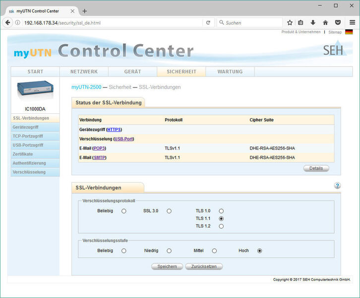 Administratoren finden über das Webinterface umfangreiche, aber teils verwirrende Konfigurationsoptionen. (Screenshot: myUTN Control Center)
