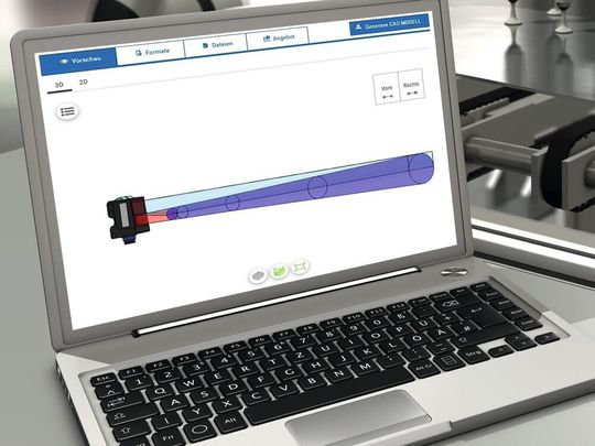Der Strahlverlauf ist in die 3D-CAD-Daten integriert. Das erleichtert den Weg vom Design-in bis zur Montage, denn der Sensor lässt sich ohne Feinjustage exakt so  einbauen wie konstruiert.(Bild:  Baumer)
