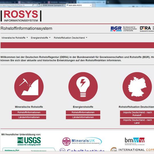 „Rosys“ ermöglicht mit wenigen Klicks den Zugriff auf Informationen zu rund 80 für den Industriestandort Deutschland wichtigen Rohstoffen, z.B. Produktion, Verbrauch, Vorräte und mehr. (Quelle: BGR)