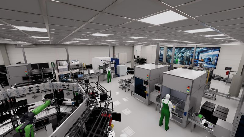 Der digitale Zwilling einer Fertigungslinie im Nvidia Omniverse.(Bild:  Schaeffler)