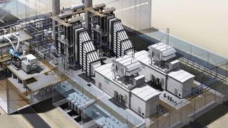 Modellhafte Darstellung des neuen, hocheffizienten Gas- und Dampfturbinenkraftwerks, das Evonik im Chemiepark Marl in ähnlicher Form errichten wird. (Evonik)