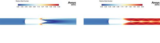 Physical tests in a vacuum would be time-consuming and costly; numerical analyses of aerodynamics provide precise statements about pressure distributions, shock waves, and temperature fields.(Source:  TUM)