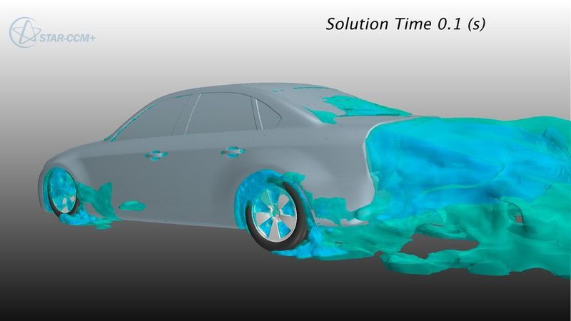 Bild 1: Die ersten Simulationen nutzten das komplette DrivAer-Modell. DrivAer schließt die Lücke zwischen stark vereinfachten Modellen und hochkomplexen realen Fahrzeugen. Es wurde entwickelt an der TU München. (Bild: Loughborough University)