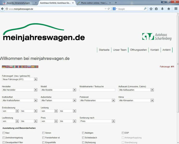 Dreh- und Angelpunkt der Webseite www.meinjahreswagen.de ist eine Suche nach Neu- und Gebrauchtwagen. (Scharfenberg)