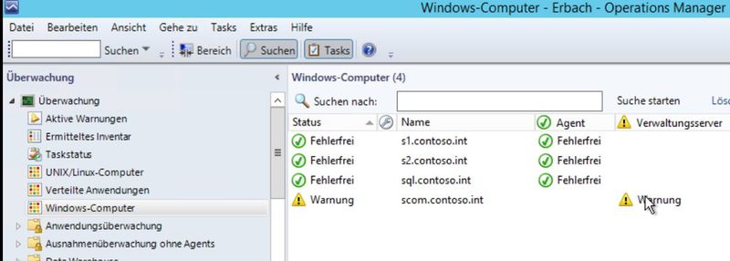 Abbildung 8: Die eigentliche Überwachung der Server findet nach der Anbindung im Bereich 