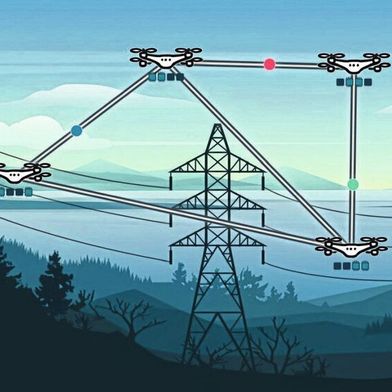 In einem Mesh-Netzwerk kommunizieren mehrere Drohnen dezentral miteinander. Ein Mobilfunkmast ist daher nicht nötig. (Bild: Fraunhofer IIS)