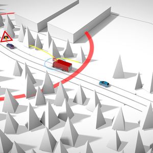 Bremswarnung durch Car-to-Car-Kommunikation.Das Elektronische Bremslicht warnt den Fahrer frühzeitig bei einer Gefahrenbremsung eines vorausfahrenden Fahrzeugs.