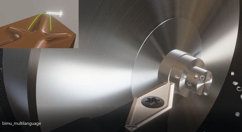 Durch die Kühlung direkt am Span reduziert sich die Duktilität des Spans (starke Abkühlung), infolgedessen bricht er leichter, zudem spült der Kühlstrahl die Späne sicher weg.  (Bild: Bimu)