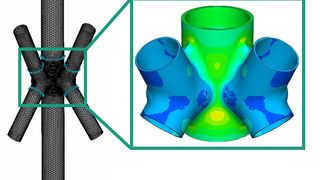 Finite-Elemente-Modell der Teilstruktur und des Gussknotens.  (Bild: Fraunhofer LBF)
