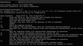 Mit „shutdown.exe“ können Admins  Computer in der Befehlszeile herunterfahren oder neu starten. (Bild: Thomas Joos)