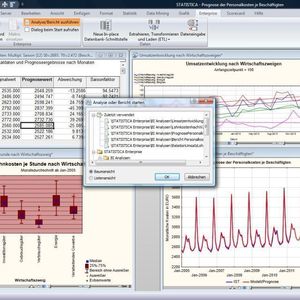 Der Screenshot gibt einen Einblick, wie sich komplexe Datenanalysen mit Statistica Enterprise übersichtlich darstellen lassen.
