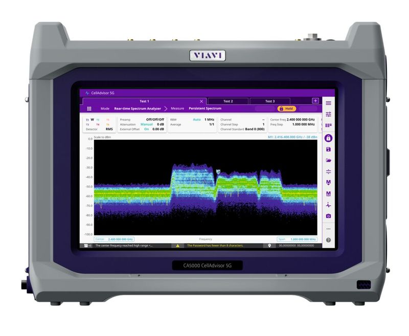 Der Cell Advisor 5G überwacht und validiert den Funkzugang. Der tragbare Analysator wurde für Mobilfunk-Basisstationen entwickelt.