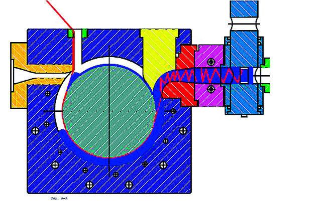 Bild 2: Der Endlosfaserstrang (rot) wird allseitig mit thermoplastischer Schmelze (blau)  benetzt. Das Ergebnis ist ein Composite mit verbesserten Eigenschaften. (Archiv: Vogel Business Media)