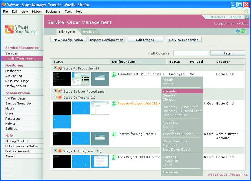 Mithilfe des VMware Stage Managers können Konfigurationen von IT-Services als Ganzes von Stufe zu Stufe verschoben werden. (Archiv: Vogel Business Media)