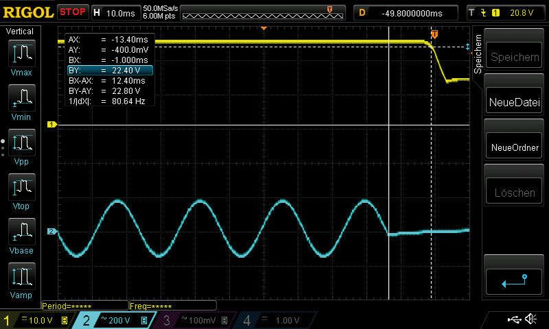 Bild 10: Hold-Up Zeit an Netzteil Klasse A-PFC mit 110-VAC-Eingang. (Bild: Magic Power)