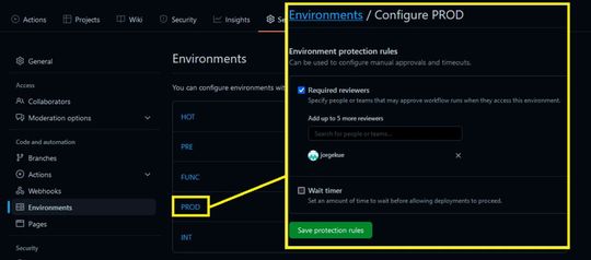 Environments mit Reviewer einrichten.(Bild:  J. Kürpig)