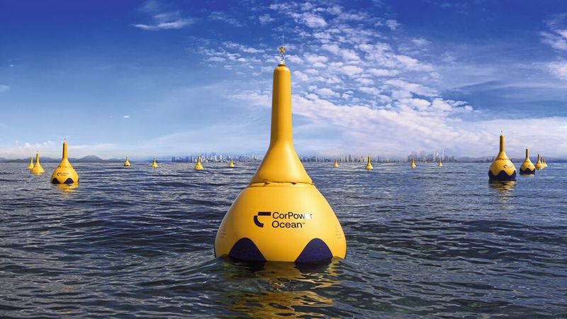 In sogenannten CorPack Wellenparks werden mehrere Wellenergiekonverter zu netzgekoppelten Wellenfarmen kombiniert. (Bild: CorPower Ocean)